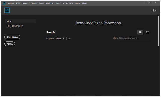 tela inicial do photoshop