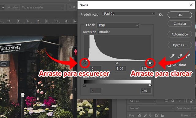 Utilizando a ferramenta Níveis para clarear a foto