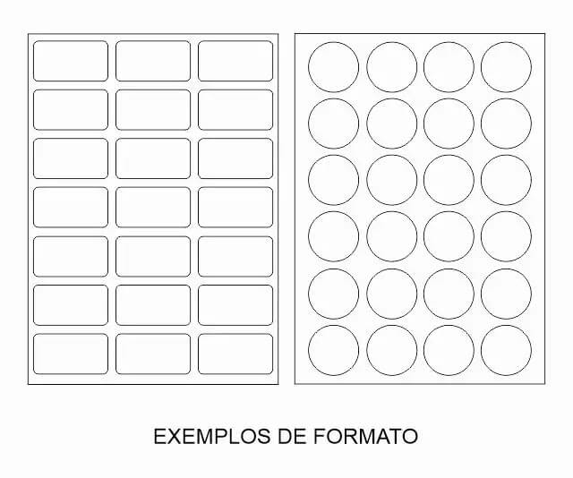 Folha de etiquetas adesivas com formatos personalizados